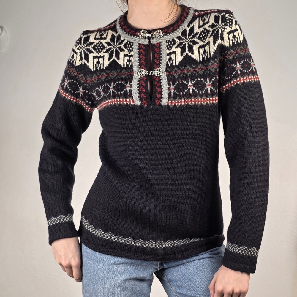 VINT 90s Wool Blend Nordic Patten Sweater Size XS Cabin Fair Isle Scandinavian